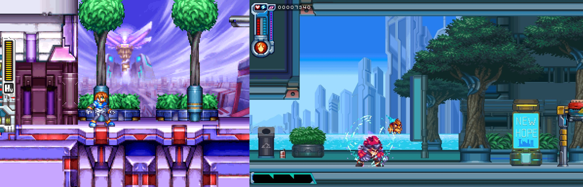 A comparison between Mega Man ZX's city area and Berserk Boy's city area